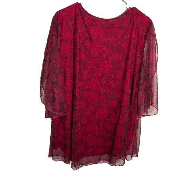 Sese Code Blouse Women's 2XL Red Lined Split Sleeve Floral Casual Shirt Top - Picture 2 of 9